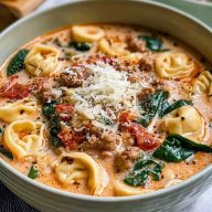 Cozy Slow Cooker Creamy Tortellini Soup with Spinach & Sausage