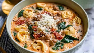 Cozy Slow Cooker Creamy Tortellini Soup with Spinach & Sausage