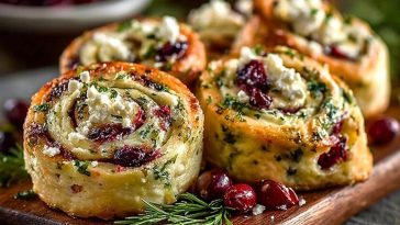 Cranberry Cream Cheese Pinwheels with Feta & Herbs