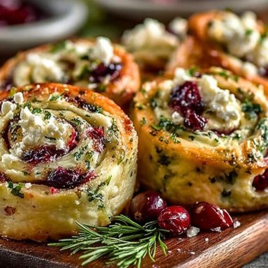 Cranberry Cream Cheese Pinwheels with Feta & Herbs