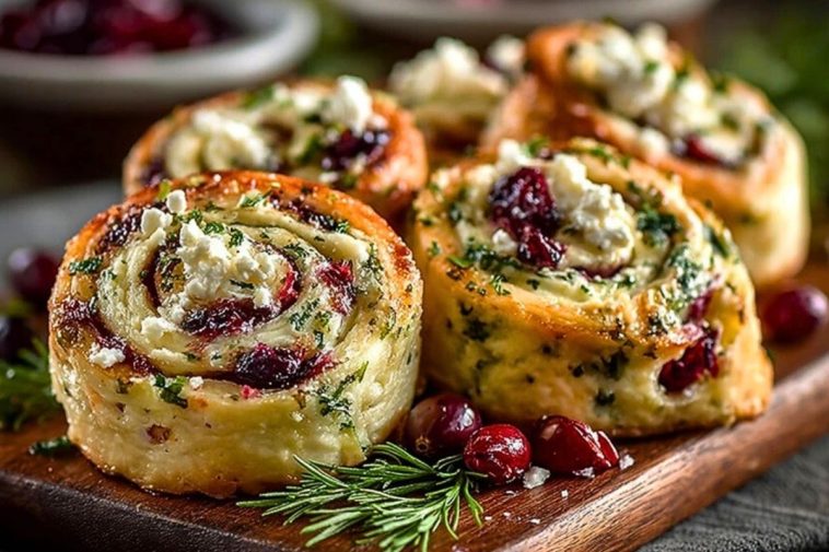 Cranberry Cream Cheese Pinwheels with Feta & Herbs