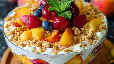 Creamy Peach Cobbler Cheesecake Fruit Salad