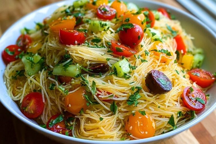 Quick Angel Hair Pasta Salad with Fresh Veggies & Herbs