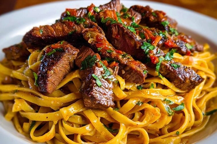 Cajun Garlic Butter Linguine with Tender Beef Strips