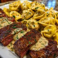 Cajun Garlic Butter Steak with Cheesy Alfredo Tortellini