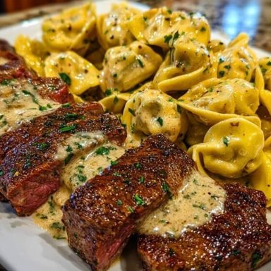 Cajun Garlic Butter Steak with Cheesy Alfredo Tortellini