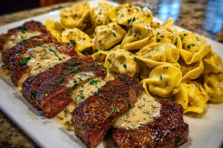 Cajun Garlic Butter Steak with Cheesy Alfredo Tortellini