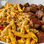 Cajun Steak Tips in Cheesy Penne Parmesan Sauce 1