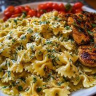 Cheesy Bowtie Pasta with Garlic Parmesan Chicken
