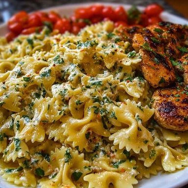 Cheesy Bowtie Pasta with Garlic Parmesan Chicken