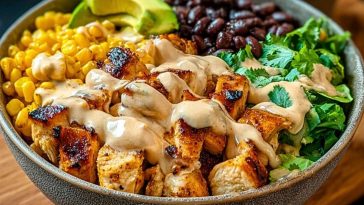 Chipotle Chicken Bowl with Black Beans, Corn, & Creamy Sauce