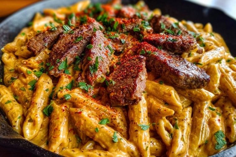 Creamy Cajun Butter Tender Steak Pasta Skillet