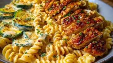 Creamy Cajun Chicken Rotini with Mozzarella Alfredo Sauce