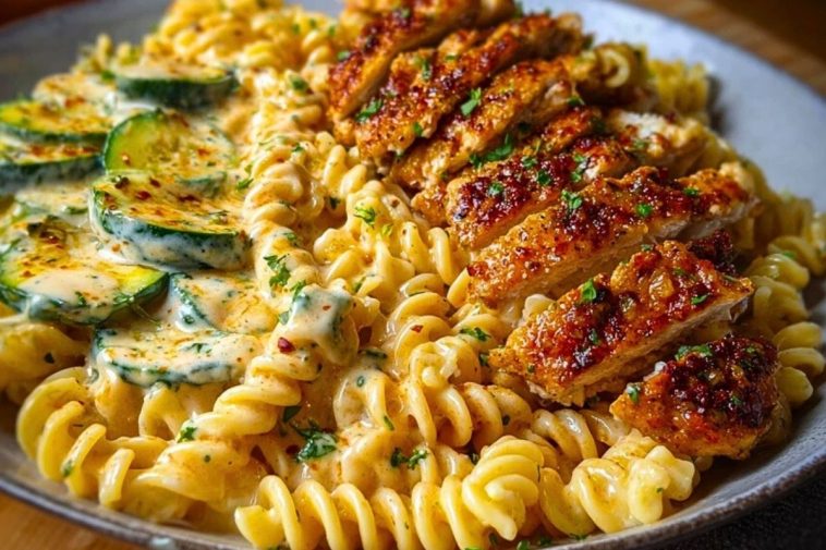 Creamy Cajun Chicken Rotini with Mozzarella Alfredo Sauce