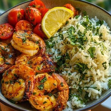 Creamy Garlic Butter Shrimp Bowl with Herb Rice