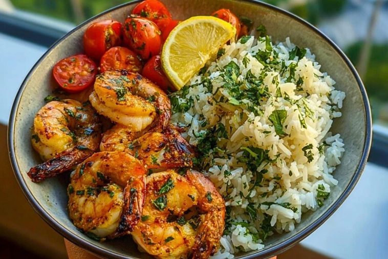Creamy Garlic Butter Shrimp Bowl with Herb Rice