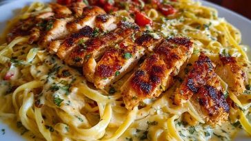 Creamy Mozzarella Chicken Linguine in Garlic Cajun Butter