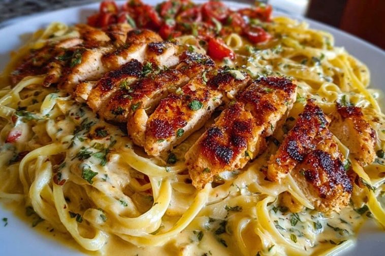 Creamy Mozzarella Chicken Linguine in Garlic Cajun Butter
