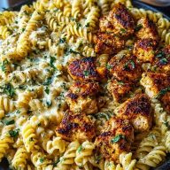 Creamy Parmesan Rotini with Cajun Garlic Butter Chicken