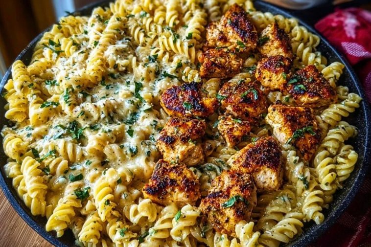 Creamy Parmesan Rotini with Cajun Garlic Butter Chicken