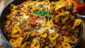 Creamy Velveeta Bowtie Pasta with Italian Beef Marinara