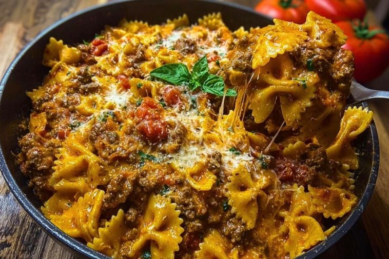 Creamy Velveeta Bowtie Pasta with Italian Beef Marinara