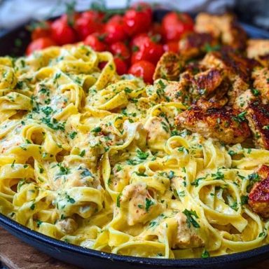 Creamy Velveeta Chicken Fettuccine with Garlic Cheese Sauce