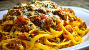 Creamy Velveeta Linguine with Italian Beef Marinara