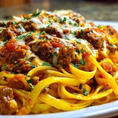 Creamy Velveeta Linguine with Italian Beef Marinara