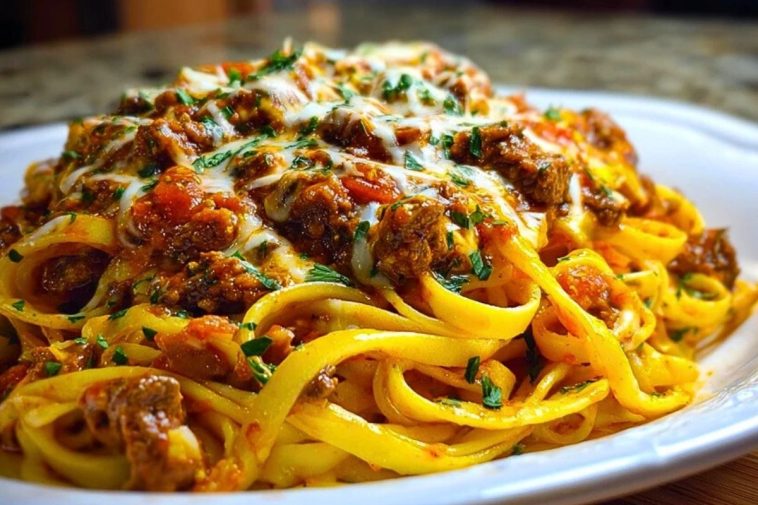 Creamy Velveeta Linguine with Italian Beef Marinara