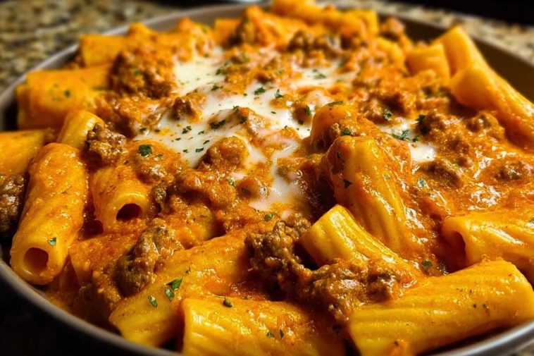 Creamy Velveeta Rigatoni with Italian Beef Marinara 1