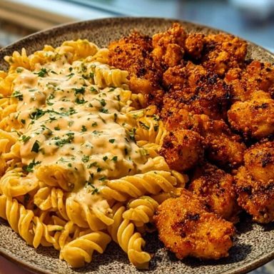 Crispy Chicken Bites & Blackened Cajun Alfredo with Roasted Corn Twists