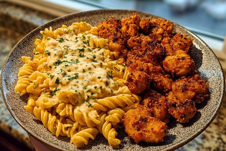 Crispy Chicken Bites & Blackened Cajun Alfredo with Roasted Corn Twists