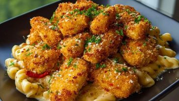 Crispy Parmesan Chicken Bites with Smoky Cajun Alfredo Gemelli Recipe