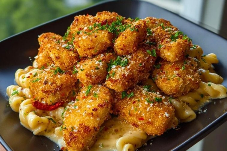 Crispy Parmesan Chicken Bites with Smoky Cajun Alfredo Gemelli Recipe