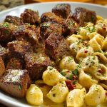 Garlic Butter Steak Bites & Creamy Chipotle White Cheddar Shells