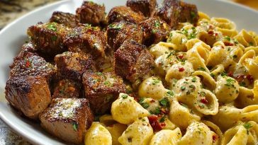 Garlic Butter Steak Bites & Creamy Chipotle White Cheddar Shells