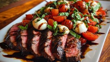 Grilled Balsamic Steak Caprese with Mozzarella, Tomatoes, and Basil 1