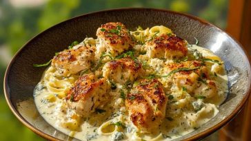 Herbed Chicken Alfredo with Truffle Feta Cream & Crispy Parmesan Leeks