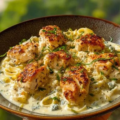 Herbed Chicken Alfredo with Truffle Feta Cream & Crispy Parmesan Leeks