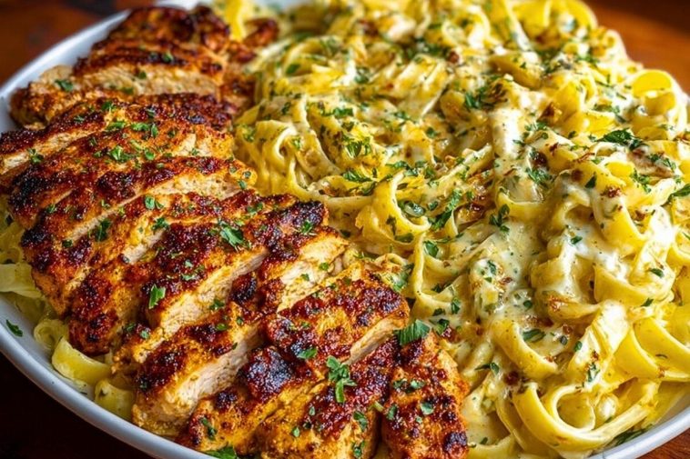 One-Pot Creamy Cajun Chicken Linguine with Garlic Mozzarella Sauce