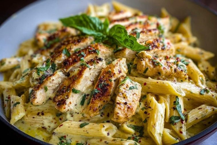 One Pot Creamy Garlic Parmesan Chicken Penne