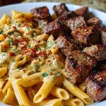 Savory Cajun Steak Tips with Cheesy Penne Parmesan Sauce Recipe