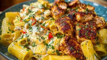 Spicy Cajun Chicken Rigatoni with Velveeta Garlic Cream Sauce