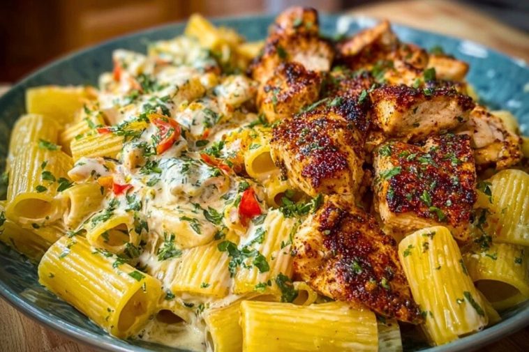 Spicy Cajun Chicken Rigatoni with Velveeta Garlic Cream Sauce