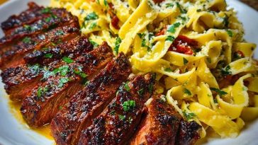 Spicy Cajun Steak with Parmesan Fettuccine Pasta