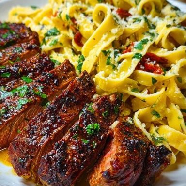 Spicy Cajun Steak with Parmesan Fettuccine Pasta