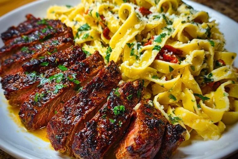 Spicy Cajun Steak with Parmesan Fettuccine Pasta