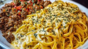 Cajun Beef Linguine in Creamy Velveeta Parmesan Garlic Sauce