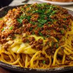 Cajun Beef Spaghetti in Creamy Three-Cheese Parmesan Sauce